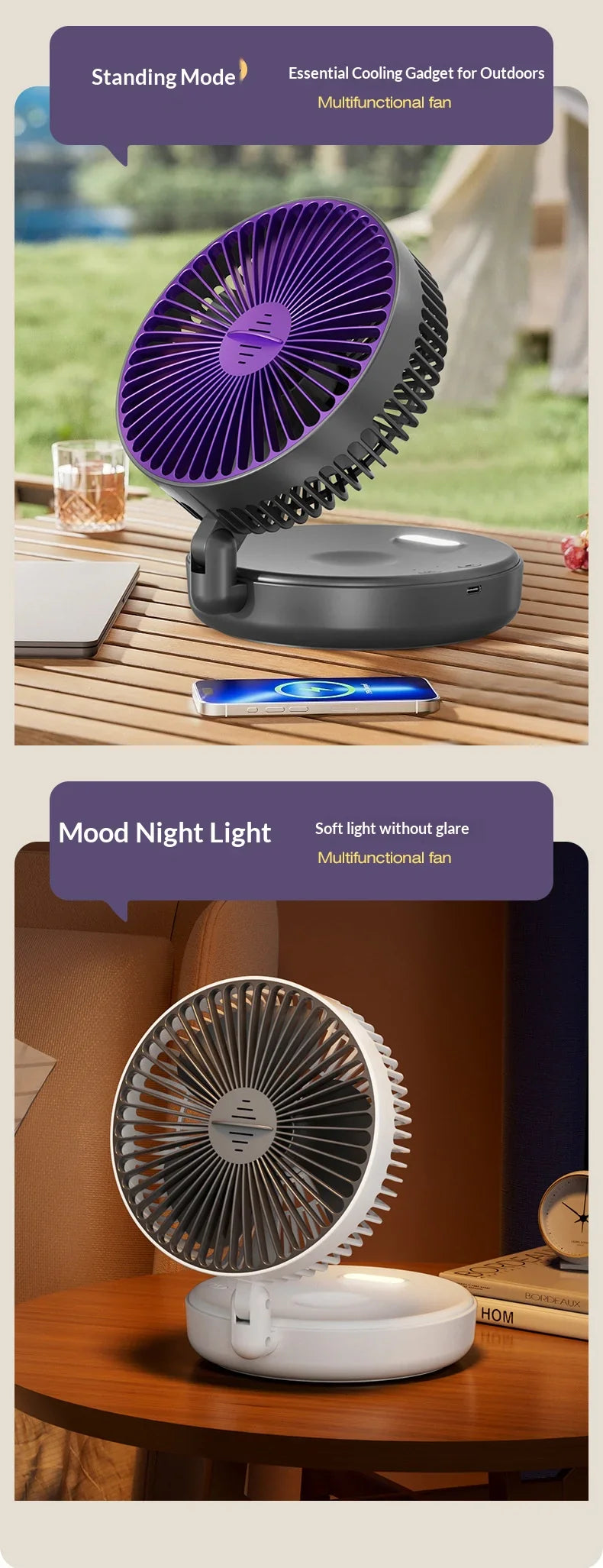 5000mAh Foldable Glow-in-the-Dark Portable Fan