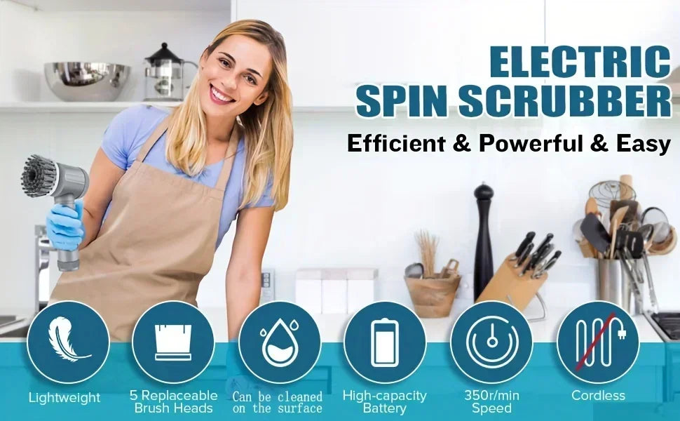 Electric Spin Scrubber with 5 Brush Heads