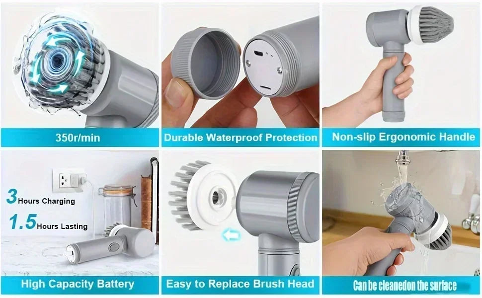 Electric Spin Scrubber with 5 Brush Heads