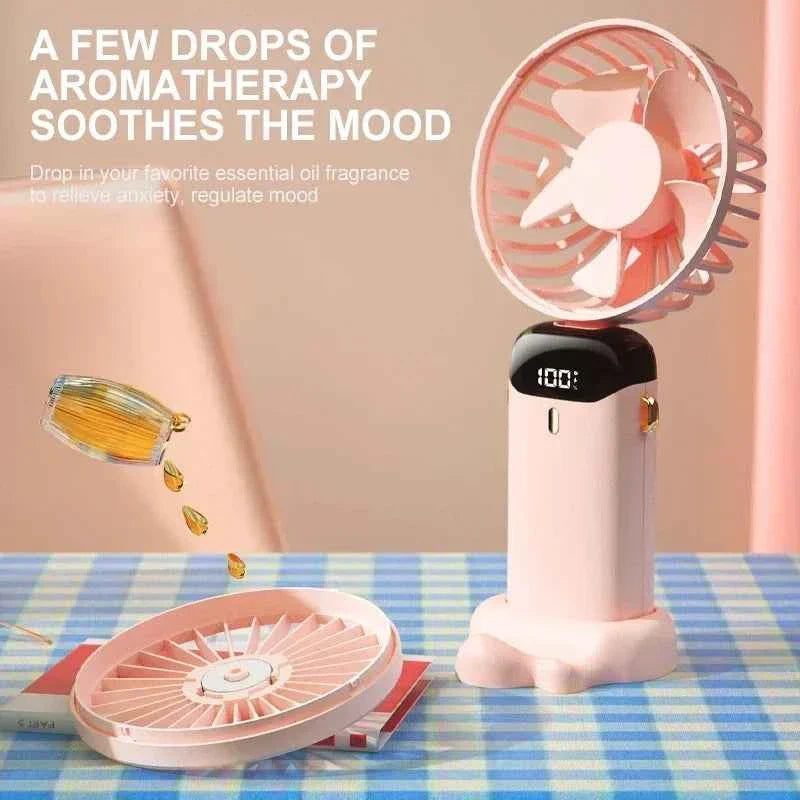 Portable Mini Handheld Fan USB Rechargeable 5-Speed with Phone Stand