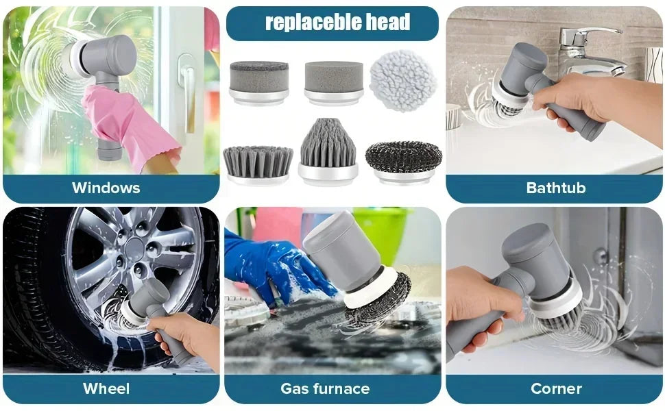 Electric Spin Scrubber with 5 Brush Heads