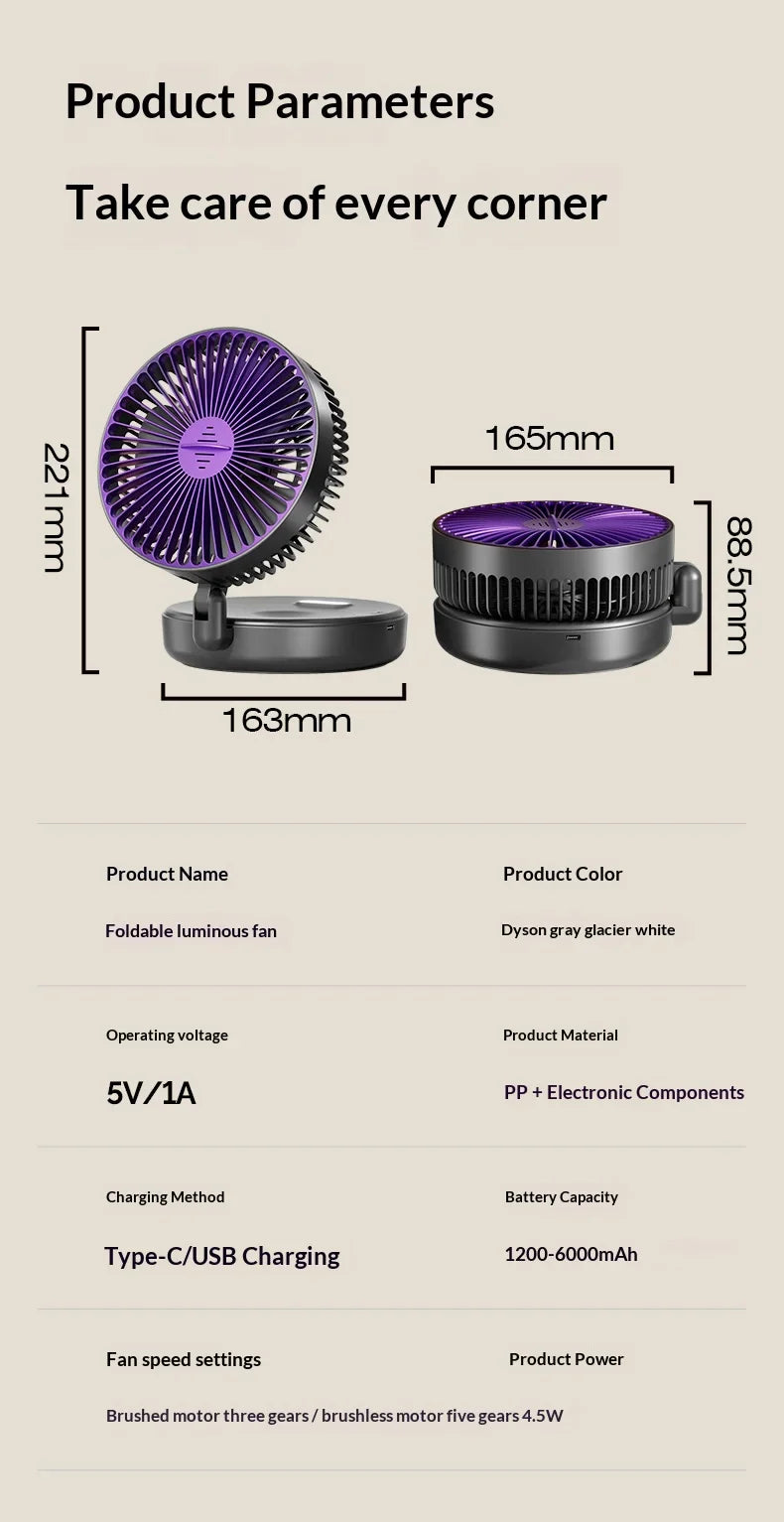 5000mAh Foldable Glow-in-the-Dark Portable Fan
