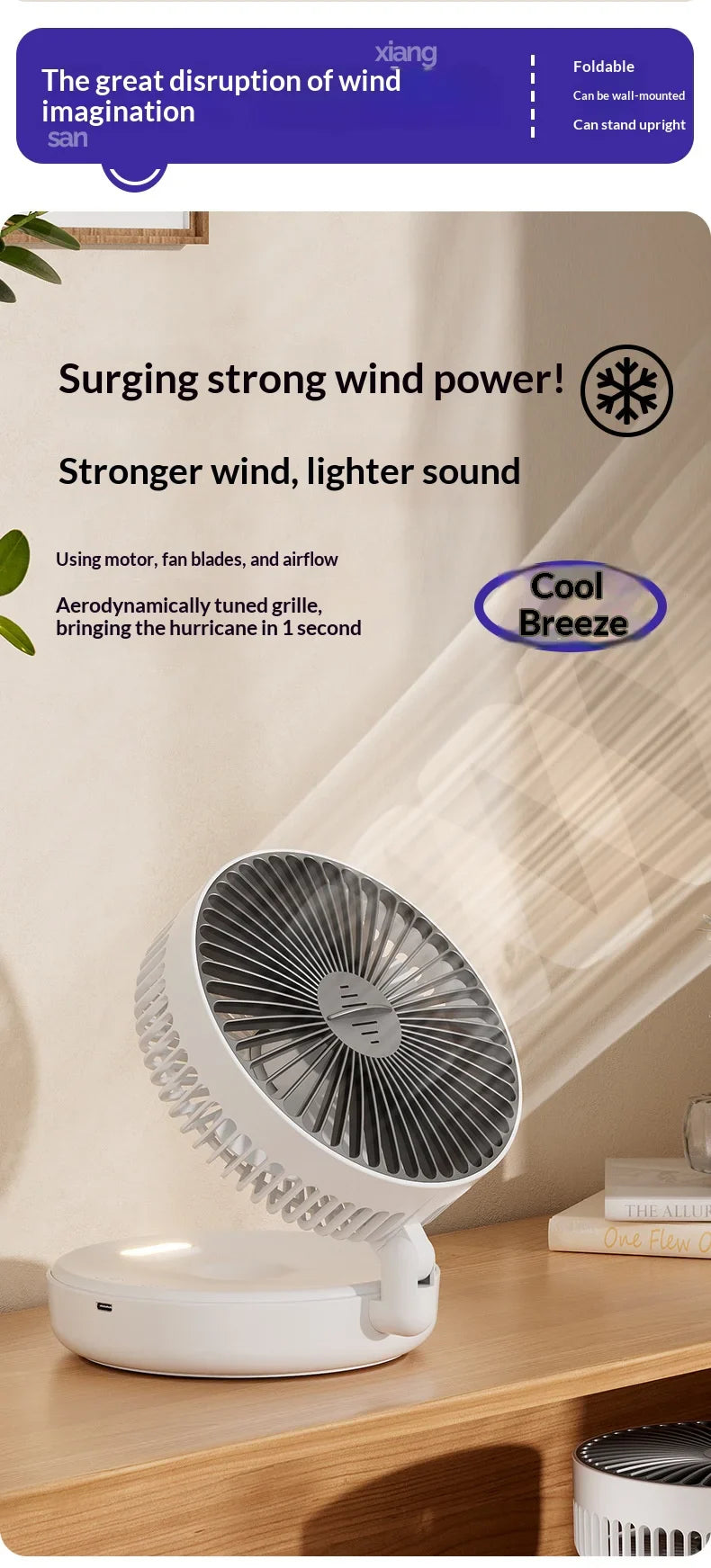 5000mAh Foldable Glow-in-the-Dark Portable Fan